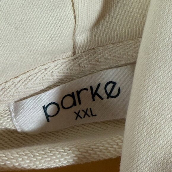 Parke Womens Relaxed Fit Hoodie Sweatshirt French Terry Cream Embroidered Sz XXL - Picture 12 of 15